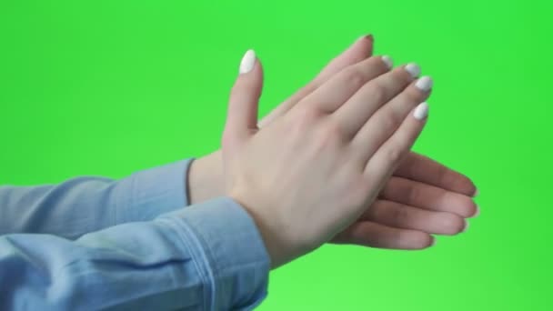 Χέρια παλαμάκια απομονωμένη πράσινη οθόνη — Αρχείο Βίντεο