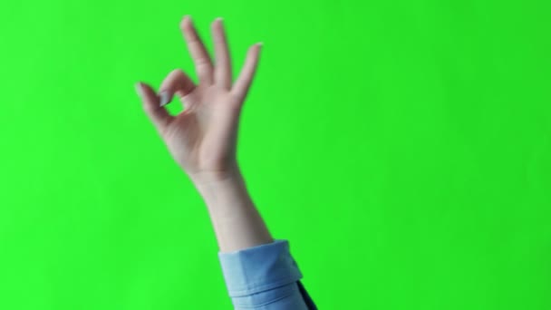 Hand shows gesture fingers okay, ok, all right. Green screen — Stock Video