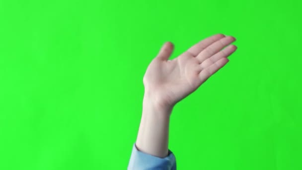 Donna mano che saluta o addio sullo sfondo dello schermo verde — Video Stock