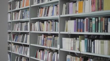 Kütüphanenin içi. Kitaplı raflar