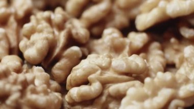 Kuru ceviz arkaplan, fındığı kapat, doli hareket. Gıda arkaplanı