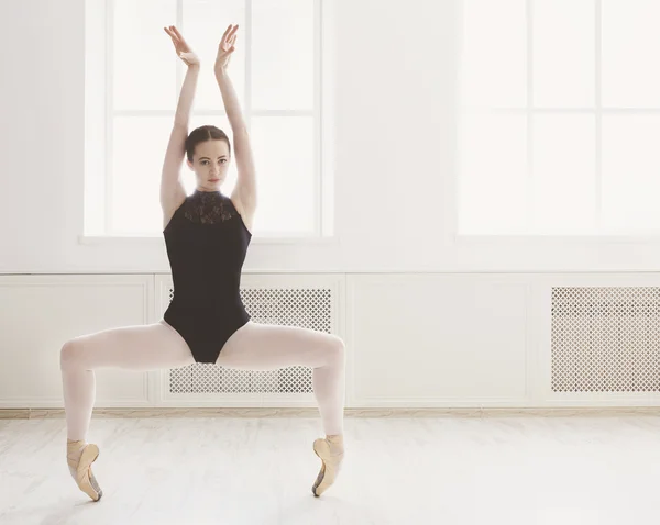 Beautiful ballerine stands in ballet plie position — Zdjęcie stockowe