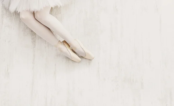 Балерина в пуантах балетные туфли, изящные ноги с копировальным пространством — стоковое фото