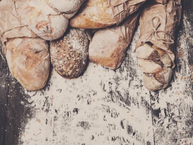 Fırın kavramı arka plan. Ekmek ile kopya alanı sıralar