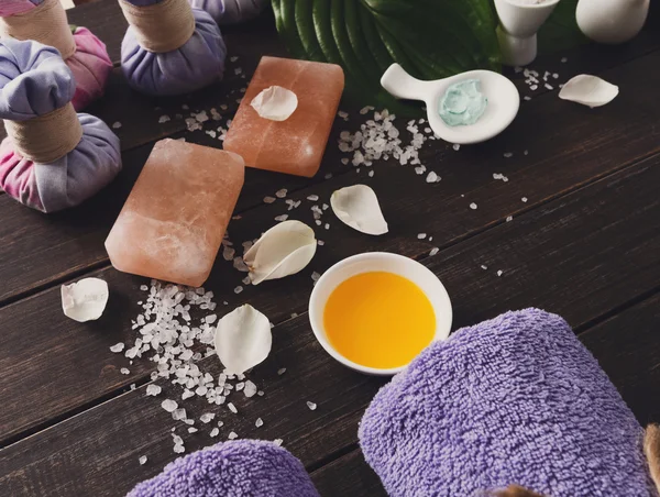 Spa kezelés, aromaterápiás háttér. Részletek és tartozékok — Stock Fotó