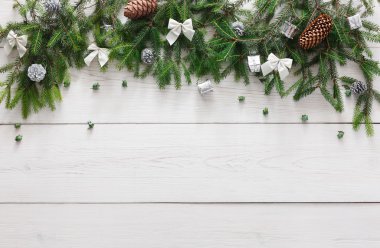 Noel dekorasyon, yay ve çelenk çerçeve arka plan