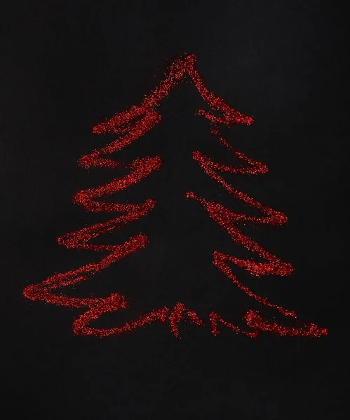 Albero di Natale. Rosso scintillio diffuso su sfondo nero, astratto . — Foto Stock