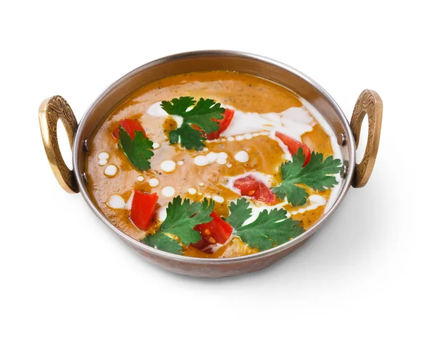 Строгий вегетаріанець і Вегетаріанський Індійська кухня блюдо, пряні сочевицю суп Даля — стокове фото
