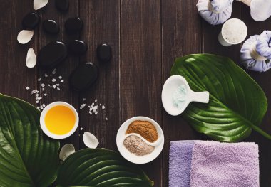 Kaplıca tedavisi, Aromaterapi arka plan. Ayrıntılar ve aksesuarları