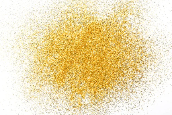 Golden glitter sand texture on white, abstract background. — Stock Photo, Image