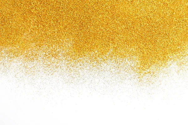 Golden glitter sand texture on white, abstract background. — Stock Photo, Image