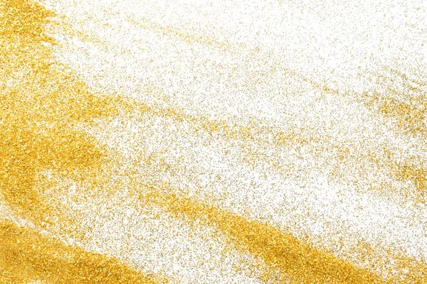 Goldene Glitzersandtextur auf weißem, abstraktem Hintergrund. — Stockfoto