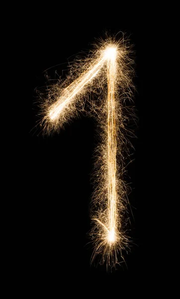 New year font sparkler number one on black background — Stock Photo, Image
