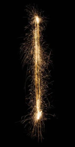 Inglês Carta I ou linha de sparklers no fundo preto . — Fotografia de Stock