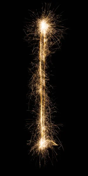 Inglês Carta I ou linha de sparklers no fundo preto . — Fotografia de Stock