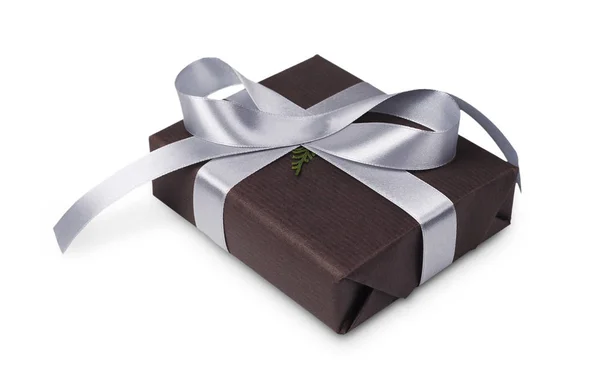 Christmas holiday wrapped gift box isolated on white — Stock Photo, Image