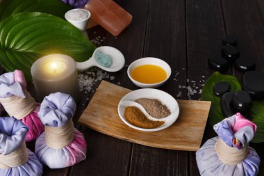 Kaplıca tedavisi, Aromaterapi arka plan. Ayrıntılar ve aksesuarları