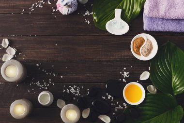 Kaplıca tedavisi, Aromaterapi arka plan. Ayrıntılar ve aksesuarları