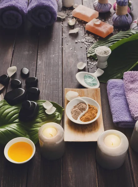 Perawatan spa, latar belakang terapi aroma. Rincian dan aksesoris — Stok Foto