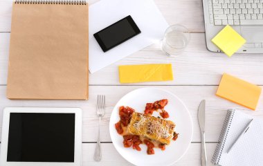 Office, diyet gıda kavramı sağlıklı Öğle Yemeği