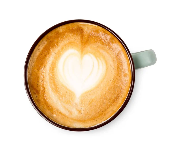 Cappuccino-Schaum, Kaffeetasse von oben auf weißem Hintergrund — Stockfoto