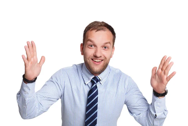 Young happy surprised businessman isolated on white Stock Image