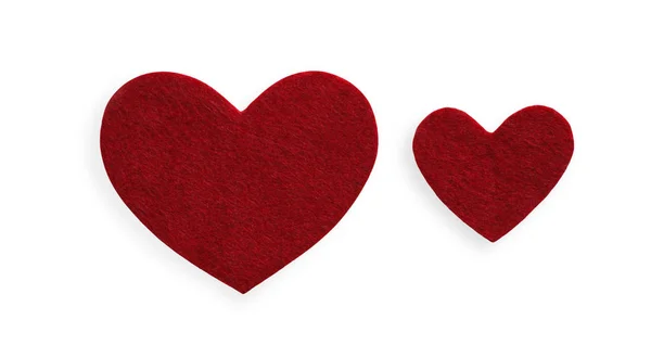 Red felt hearts isolated on white background, valentine day — Stock Photo, Image