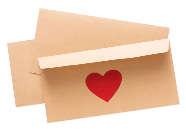 Sevgililer günü mektup beyaz arka plan üzerinde izole zarf içinde — Stok fotoğraf