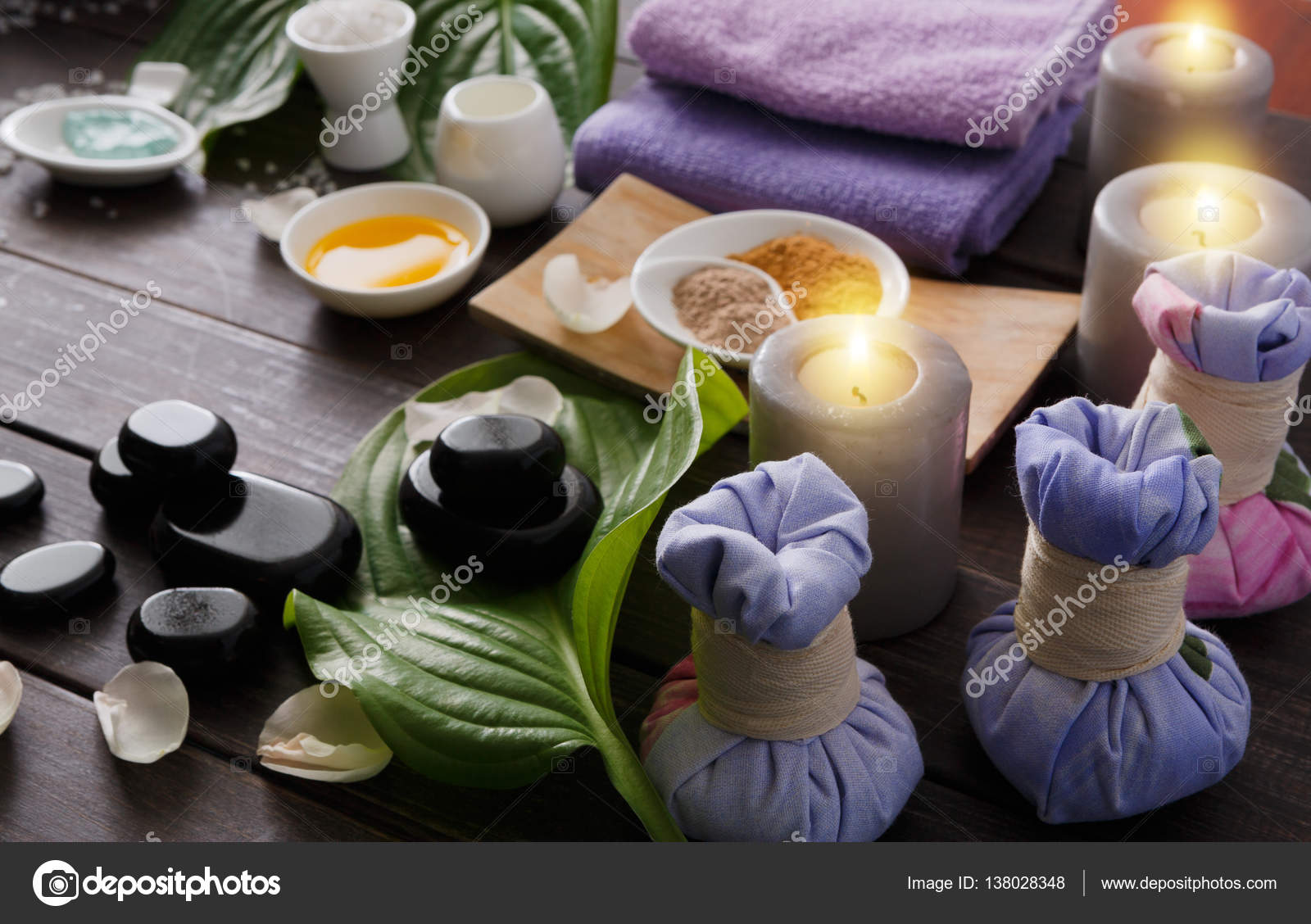 Spa treatment, aromatherapy background. Details and accessories Stock