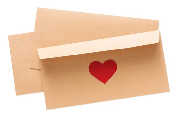 흰색 배경에 고립 된 봉투에 발렌타인 날 편지 — 스톡 사진