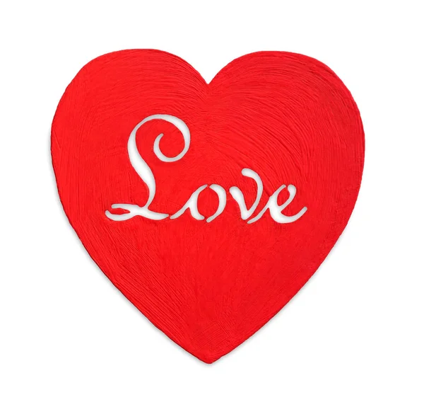 Coeur en bois à motifs rouges isolé sur fond blanc, Saint Valentin — Photo
