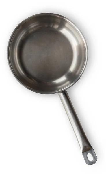 Антипригарный металлический сковородка вид сверху на белом фоне — стоковое фото