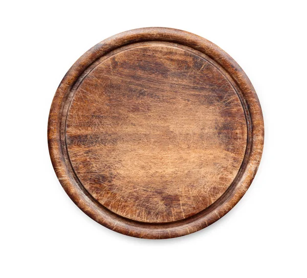 Wooden round board for pizza isolated on white — Stock Photo, Image