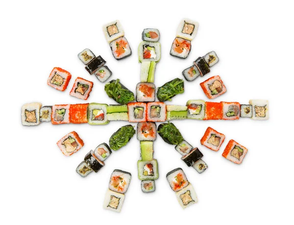 Set of sushi, maki and rolls isolated on white background — Stock Photo, Image