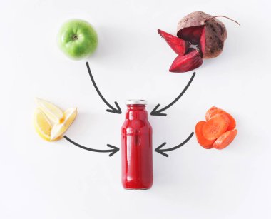 Beyaz arka plan üzerinde izole doğal detoks pancar smoothie maddeler