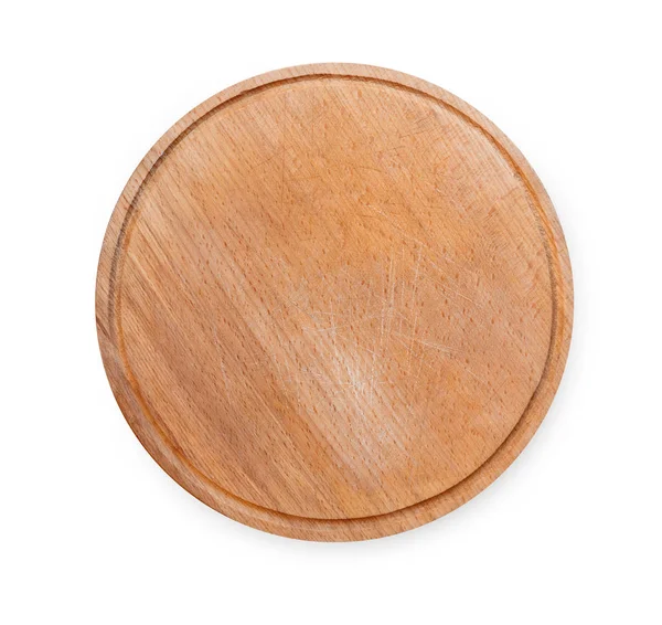Houten ronde bord voor pizza geïsoleerd op wit — Stockfoto