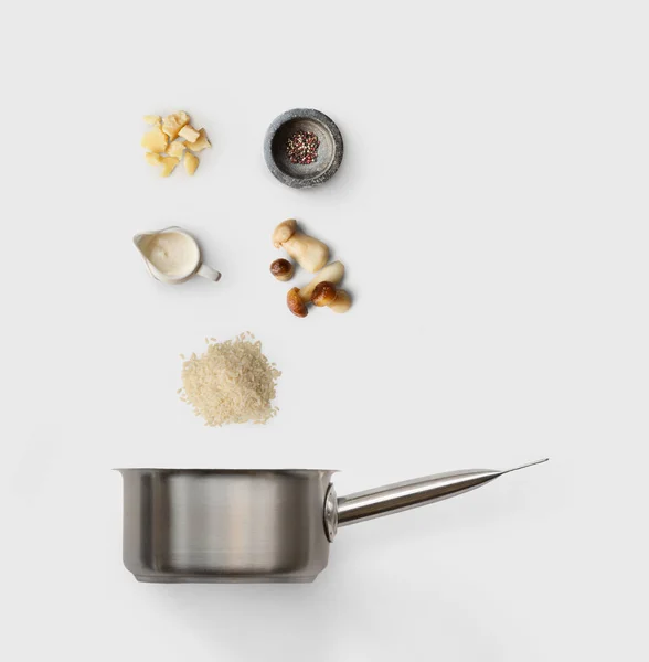 Cooking ingredients for italian risotto with wild mushrooms isolated — Stock Photo, Image