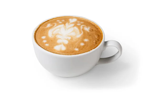 Пена капучино, чашка кофе изолированы на белом фоне — стоковое фото