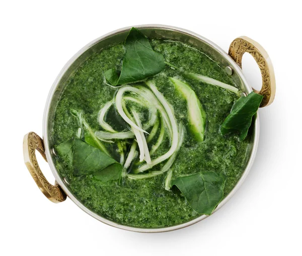 Vegane und vegetarische indische Küche, grüne Spinatsuppe — Stockfoto