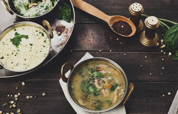 Vegan and vegetarian indian cuisine dish, mushroom soup