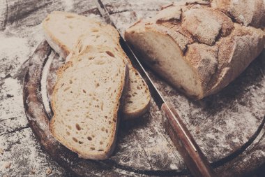 Fırın kavramı arka plan. Bıçak kesim ekmek ekmek dilimleri