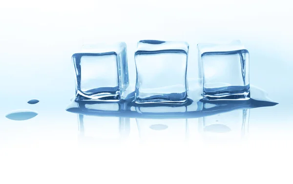 Schmelzen von Eiswürfeln mit Reflexion isoliert auf Weiß. — Stockfoto