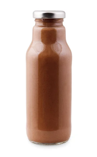 孤立在白色背景上的巧克力排毒果汁瓶 — 图库照片