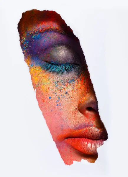 Face of model with colorful art make-up, close-up — Stock Photo, Image