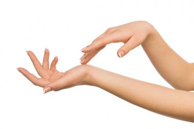 Fransız manikür, kırpma, kesme ile eller