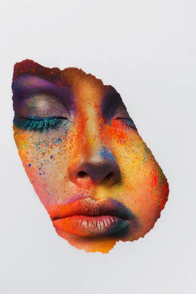 Face of model with colorful art make-up, close-up — Stock Photo, Image