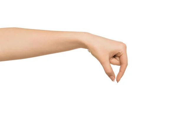 Female hand picking up something, cutout — Stock Photo, Image