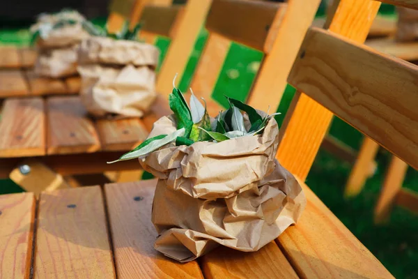 Décoration de cérémonie de mariage en plein air avec verdure — Photo