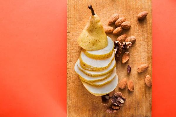 Sağlıklı gıda, meyve arka plan, dilimlenmiş armut