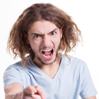 Feeling angry, furious man shouting loud clipart